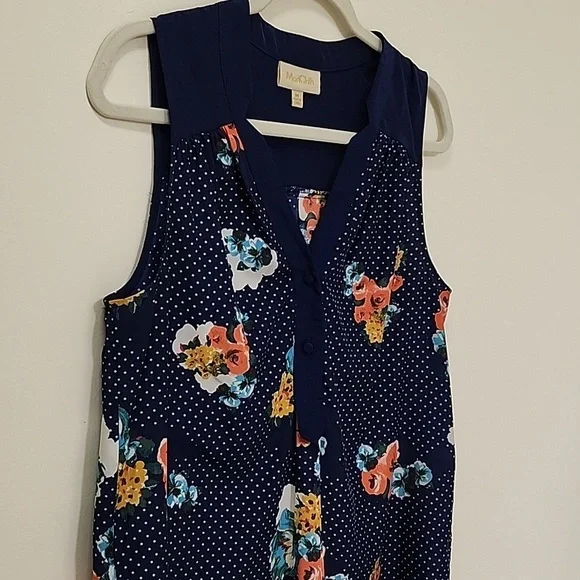 Modcloth Navy Blue Floral V Neck Tunic Sleeveless Cottagecore Top size Medium - Picture 9 of 14